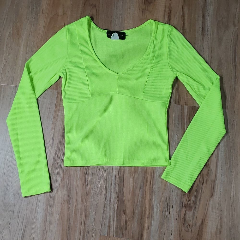 🔺️Know One Cares Neon Yellow Ribbed Long Sleeve Top Medium